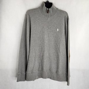 Polo Ralph Lauren Gray Thick Knit Long Sleeve Shirt 1/4 Zip Elbow Patch Men L